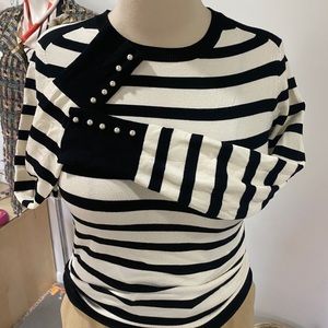 Zara B&W striped knit with pearl detail